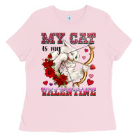 Bubblegum Pink my cat is my valentine Ladies Tee - OliviaCreatesArt