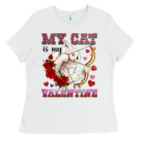 White my cat is my valentine Ladies Tee - OliviaCreatesArt