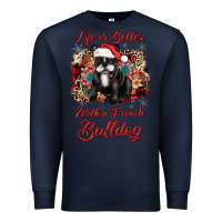 Navy christmas life is better with a french bulldog Premium Sweatshirt - JahusDesignShop
