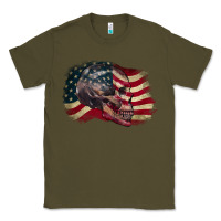Army Green skull with american flag 4th of july Classic Tee - CowGirlArtShop