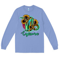 Colony Blue Capricorn Zodiac Sign Sunflower Leopard Serape Long Sleeve Tee - RanaPortraitStore