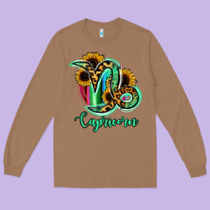 Capricorn Zodiac Sign Sunflower Leopard Serape Long Sleeve Tee Designed By Ranaportraitstore