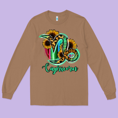 Capricorn Zodiac Sign Sunflower Leopard Serape Long Sleeve Tee Designed By Ranaportraitstore