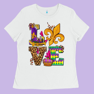 Mardi Gras Love Olivia Ladies Tee Designed By Oliviacreatesart