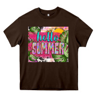 Chocolate Brown hello summer with cowhide Heavy Core Tee - TumblerDesignByShophia