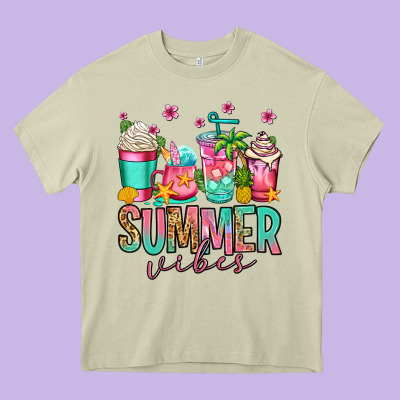 Summer Vibes Coffee Cups Heavy Core Tee Designed By Jasminsmagicworld