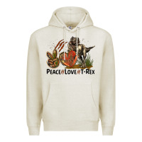 Oatmeal Heather Peace Love T Rex Premium Hoodie - LillyAllenDesigns