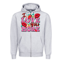 Heather Grey i love you more with lips and strawberry Zipper Hoodie - AdoDesignShop