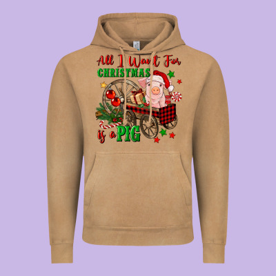 All I Want For Christmas Is A Pig Vintage Hoodie Designed By Fadigitalartstudio