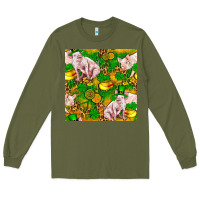 Army Green St patricks  day pig with candy and pot of gold  seamless pattern Long Sleeve Tee - FaDigitalArtStudio