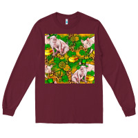 Burgundy St patricks  day pig with candy and pot of gold  seamless pattern Long Sleeve Tee - FaDigitalArtStudio