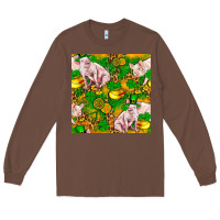 Chestnut St patricks  day pig with candy and pot of gold  seamless pattern Long Sleeve Tee - FaDigitalArtStudio