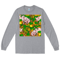 Heather Grey St patricks  day pig with candy and pot of gold  seamless pattern Long Sleeve Tee - FaDigitalArtStudio