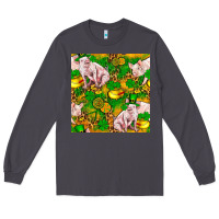 Smoke St patricks  day pig with candy and pot of gold  seamless pattern Long Sleeve Tee - FaDigitalArtStudio