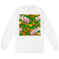St Patricks  Day Pig With Candy And Pot Of Gold  Seamless Pattern Long Sleeve Tee | Teevron