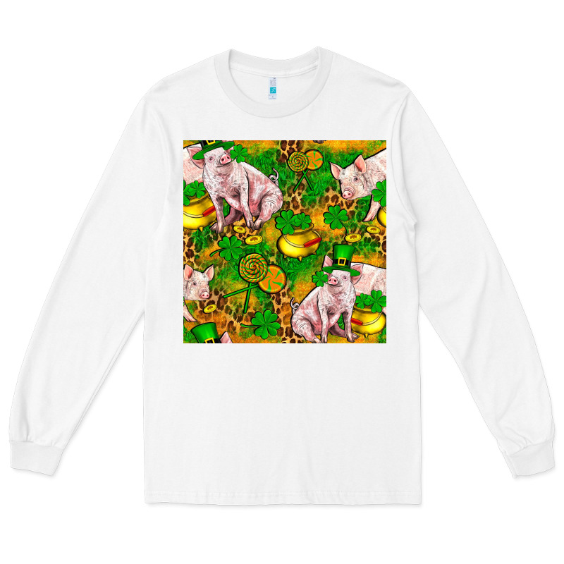 St Patricks  Day Pig With Candy And Pot Of Gold  Seamless Pattern Long Sleeve Tee by FaDigitalArtStudio | Teevron
