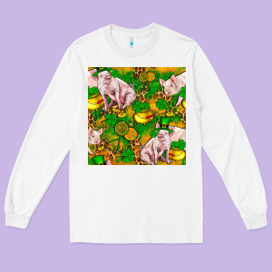 St Patricks  Day Pig With Candy And Pot Of Gold  Seamless Pattern Long Sleeve Tee Designed By Fadigitalartstudio