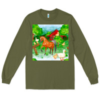 Army Green farm life seamless pattern Long Sleeve Tee - FaDigitalArtStudio