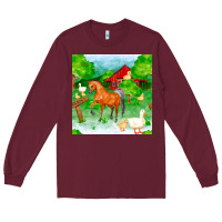 Burgundy farm life seamless pattern Long Sleeve Tee - FaDigitalArtStudio
