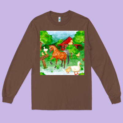 Farm Life Seamless Pattern Long Sleeve Tee Designed By Fadigitalartstudio