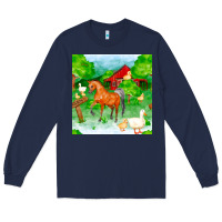 Navy farm life seamless pattern Long Sleeve Tee - FaDigitalArtStudio