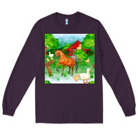 Plum farm life seamless pattern Long Sleeve Tee - FaDigitalArtStudio