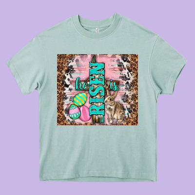 Western He Is Risen With Rabbit Heavy Core Tee Designed By Tumblerdesignbyshophia