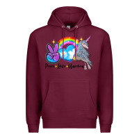 Burgundy peace love unicorn Premium Hoodie - LillyAllenDesigns