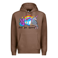 Chestnut peace love unicorn Premium Hoodie - LillyAllenDesigns