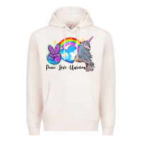 Pale Pink peace love unicorn Premium Hoodie - LillyAllenDesigns