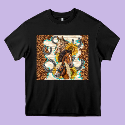 Horses With Sunflowers Heavy Core Tee Designed By Tumblerdesignbyshophia