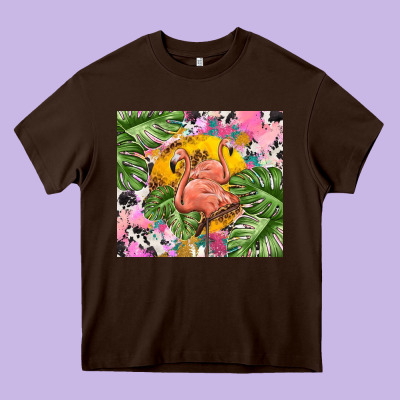 Flamingo With Leopard Heavy Core Tee Designed By Tumblerdesignbyshophia