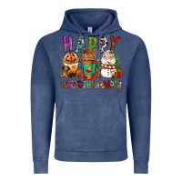 Vintage Denim Happy hallothankmas coffee cups Vintage Hoodie - FaDigitalArtStudio