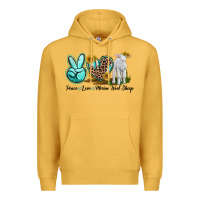 Mustard Peace Love Merino Wool Sheep Premium Hoodie - LillyAllenDesigns