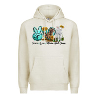 Oatmeal Heather Peace Love Merino Wool Sheep Premium Hoodie - LillyAllenDesigns
