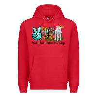 Red Peace Love Merino Wool Sheep Premium Hoodie - LillyAllenDesigns