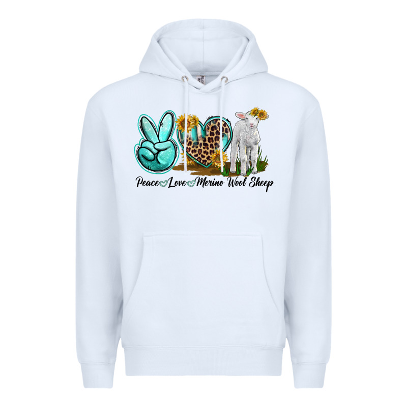 Peace Love Merino Wool Sheep Premium Hoodie by LillyAllenDesigns | Teevron