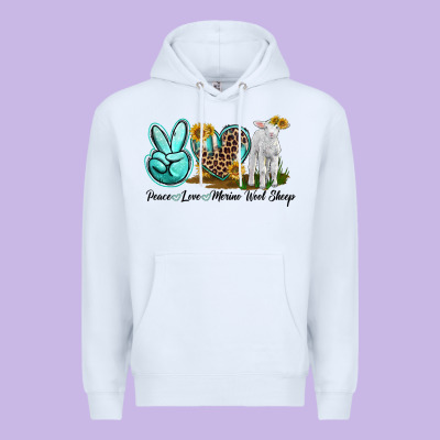 Peace Love Merino Wool Sheep Premium Hoodie Designed By Lillyallendesigns