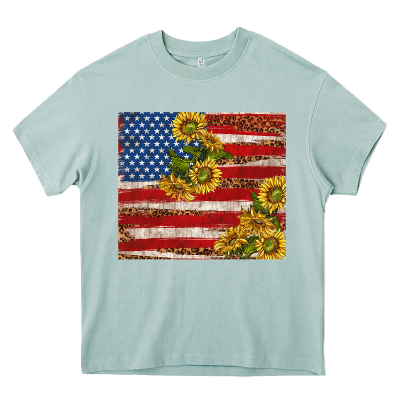 American Flag Sunflowers With Leopard Heavy Core Tee by TumblerDesignByShophia | Teevron