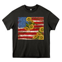 Asphalt American flag sunflowers with leopard Heavy Core Tee - TumblerDesignByShophia