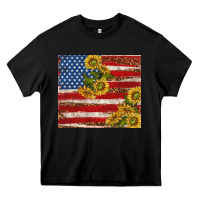 Black American flag sunflowers with leopard Heavy Core Tee - TumblerDesignByShophia