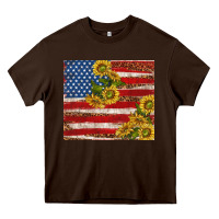Chocolate Brown American flag sunflowers with leopard Heavy Core Tee - TumblerDesignByShophia