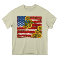 Mossy American flag sunflowers with leopard Heavy Core Tee - TumblerDesignByShophia