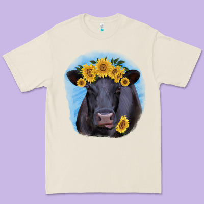Black Angus With Sunflower Premium Tee Designed By Jasminsmagicworld