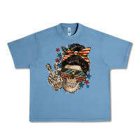 Pebble Blue American Mother skull Urban Heavy Tee - FaDigitalArtStudio