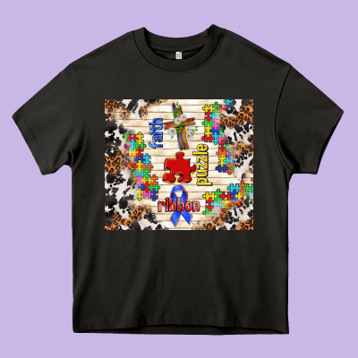 Faith Puzzle Ribbon Heavy Core Tee Designed By Tumblerdesignbyshophia