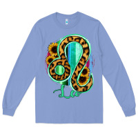 Colony Blue Leo Zodiac Sign Sunflower Leopard Serape Long Sleeve Tee - RanaPortraitStore