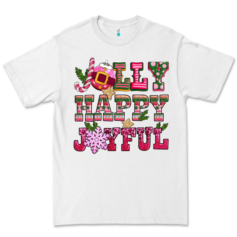 Jolly Happy Joyful Pink Christmas Premium Tee by CowGirlArtShop | Teevron