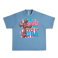 Pebble Blue God Blessed the USA Urban Heavy Tee - FaDigitalArtStudio