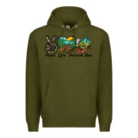 Army Green Peace Love Peacock Bass Premium Hoodie - LillyAllenDesigns
